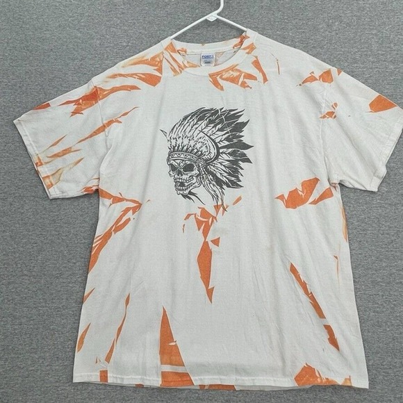 Port & Company Other - Indian Headdress Skull Choctaws White Orange Tie Dye TShirt Mens Extra Large